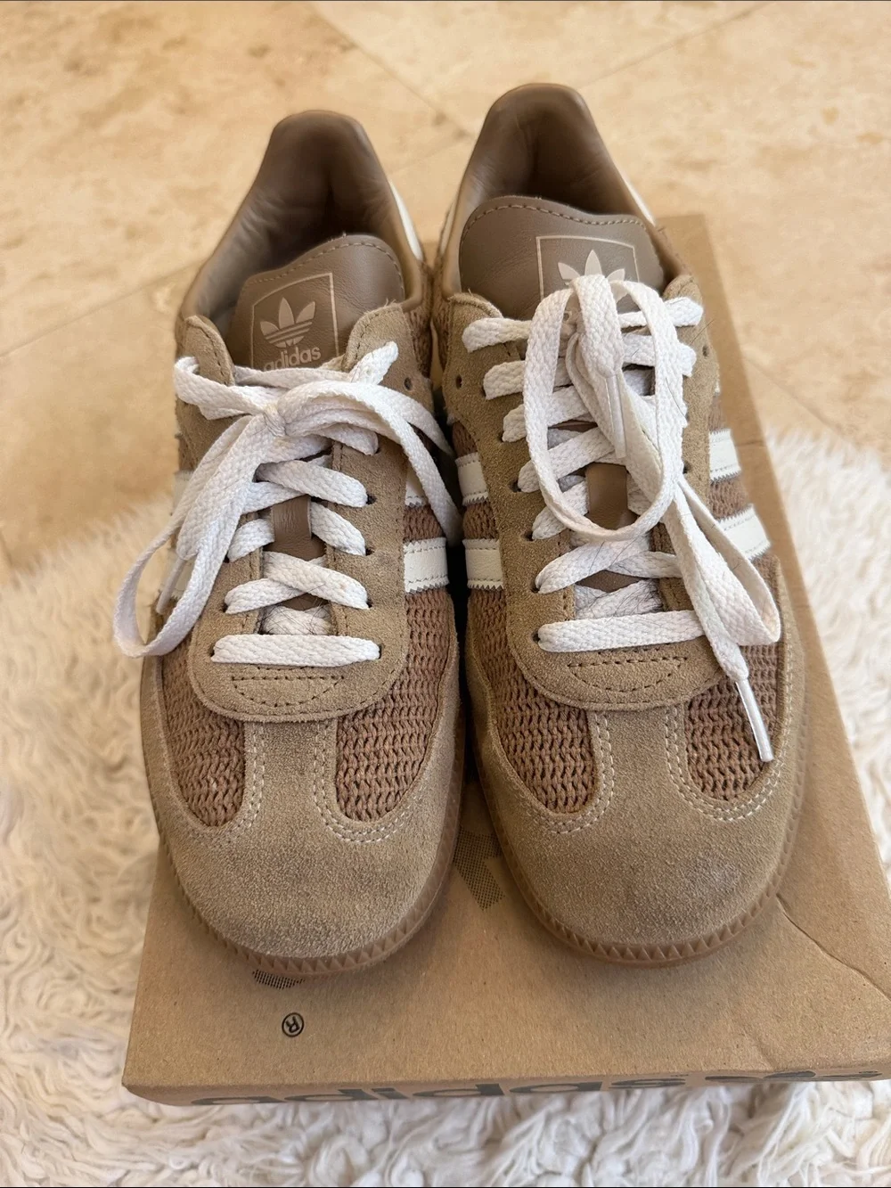 adidas samba OG ‘Cardboard’ color Mesh & Suede Sneakers with White Stripes - Picture 8 of 13